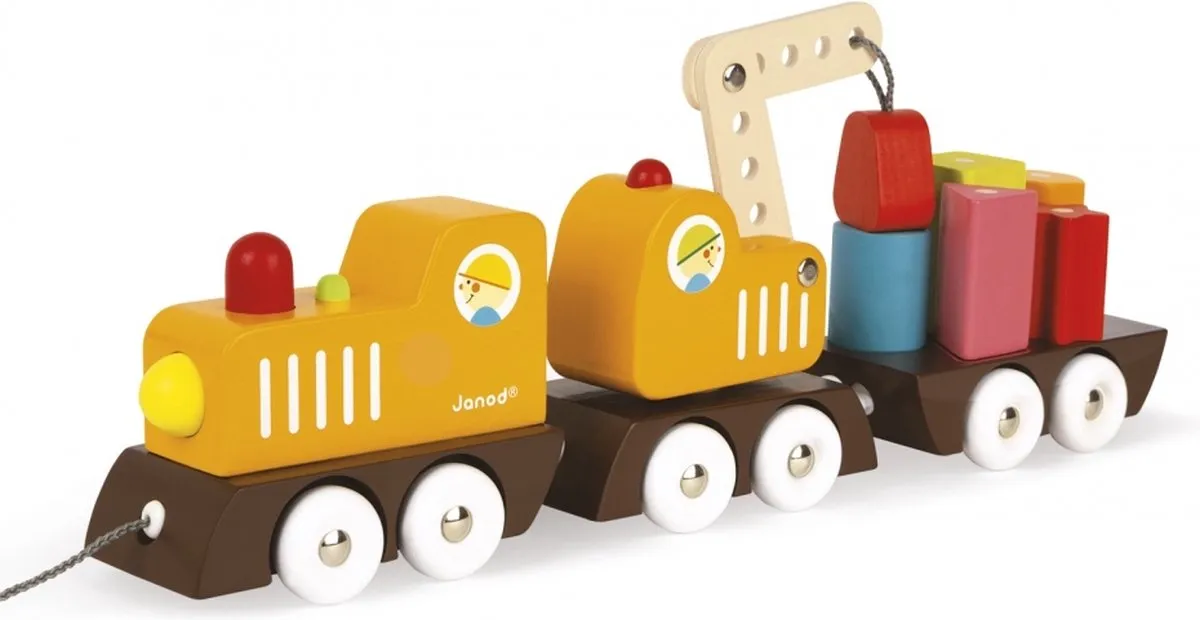 Janod J08089 Trekfiguur Houten Kraantrein - Meerkleurig