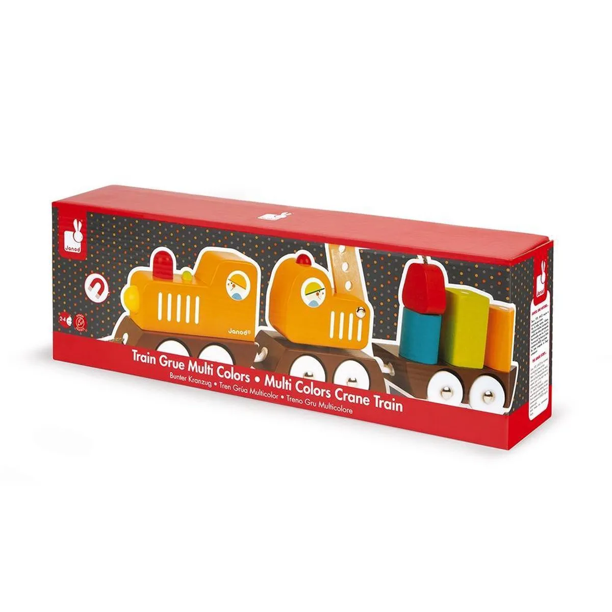 Janod J08089 Trekfiguur Houten Kraantrein - Meerkleurig