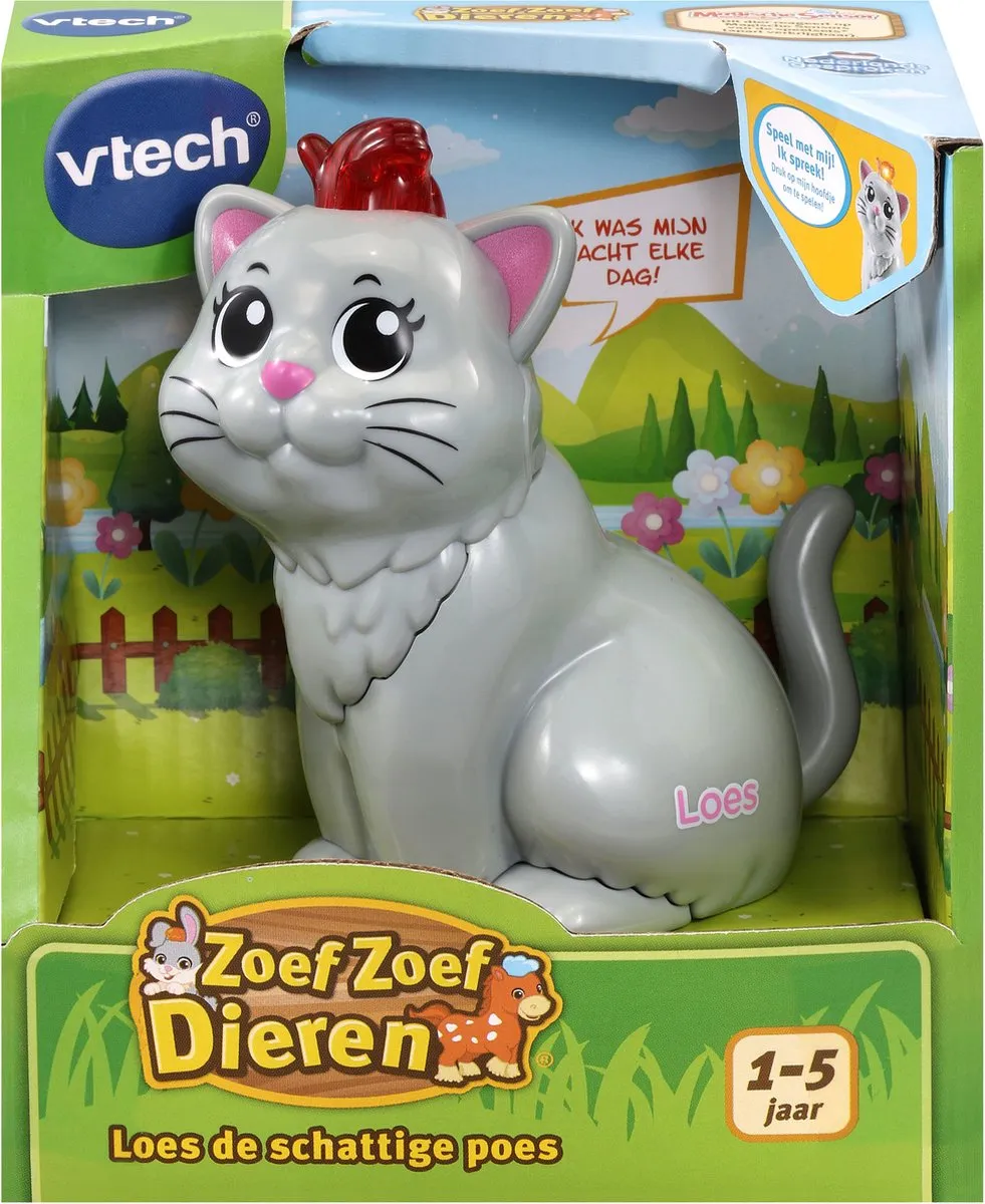 VTech Zoef Zoef Dieren Loes de Schattige Poes - Interactief Speelgoed MPN 80-553123 - Grijs