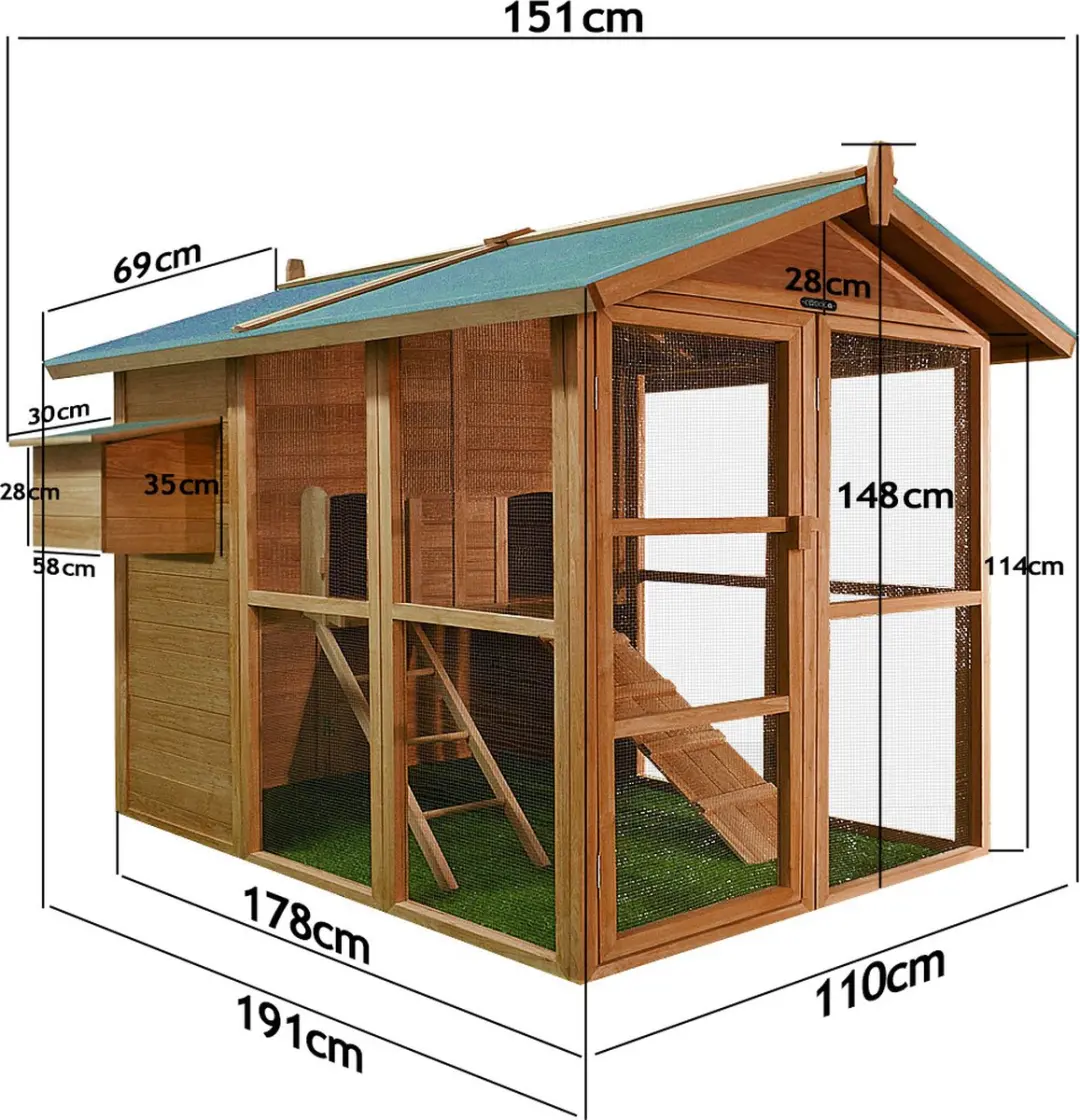 Deuba Kippenhok XXL met Ren & Legnest 191x151cm - 2 Etages