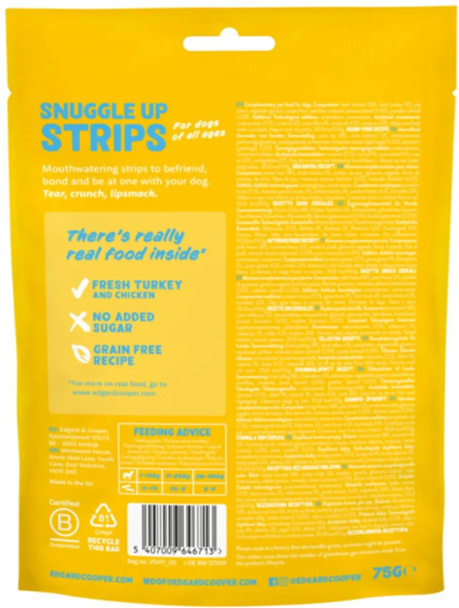 Edgard & Cooper Natural Dog Treats Kalkoen & Kip Snuggle Up Strips - 4x75g