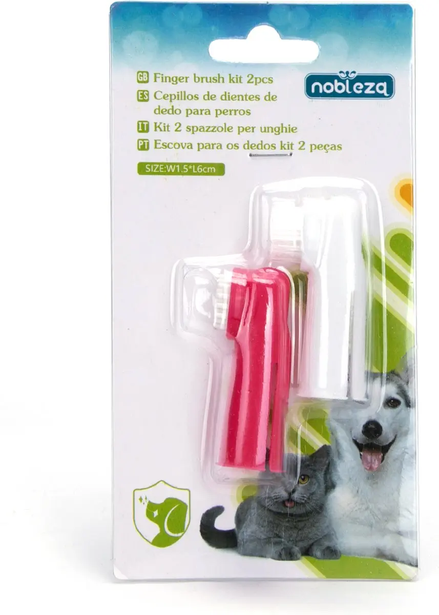 Nobleza Vingertandenborstels Hond & Kat - 2 Stuks - Wit/Rood