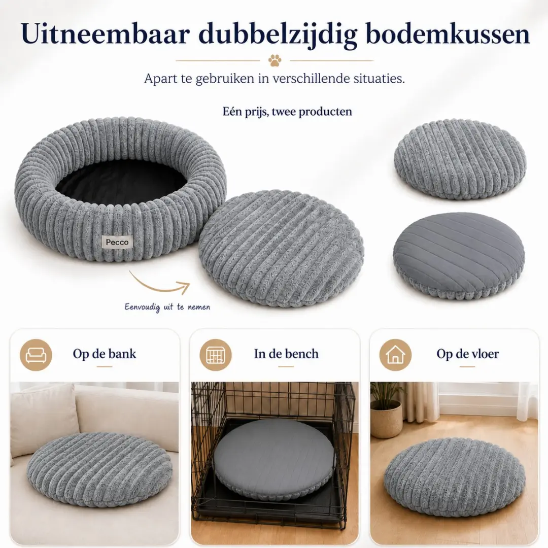 Pecco Orthopedische Hondenmand 100cm - Grijs - 2-in-1