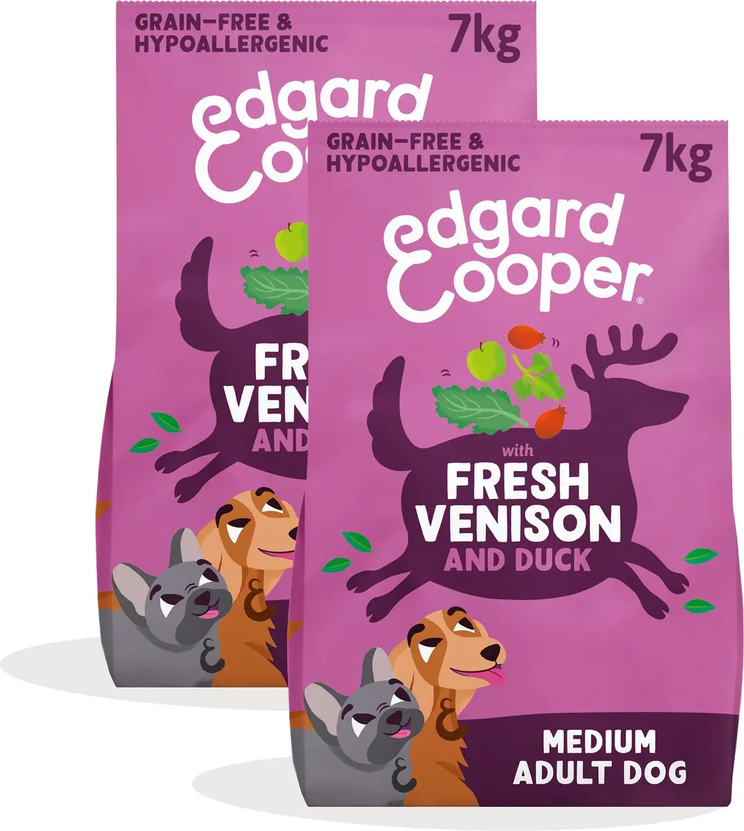 Edgard & Cooper 2x Graanvrij Hondenvoer Droog, (Hert & Eend 7kg), Natuurlijke Br