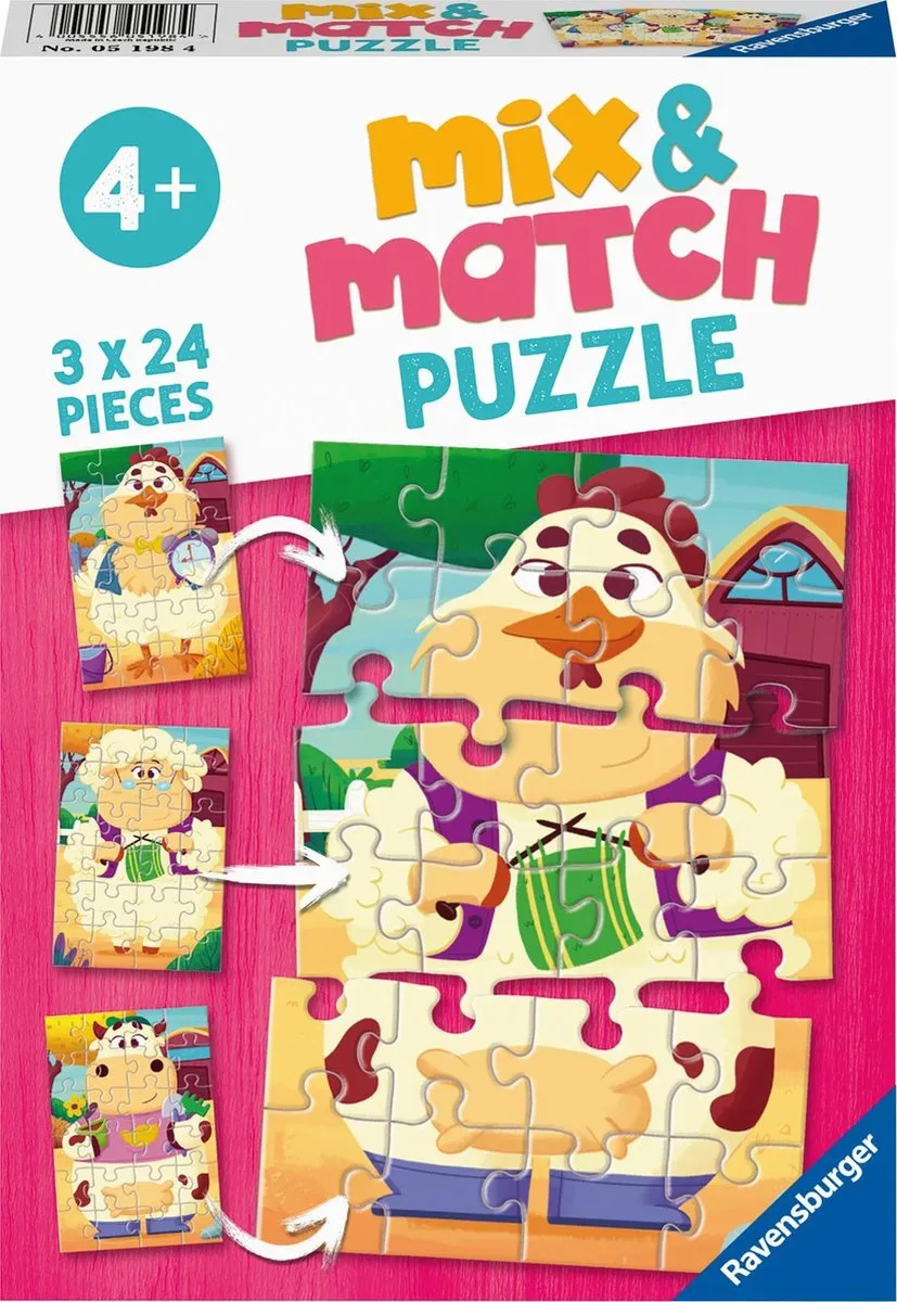 Ravensburger Mix & Match Puzzel Mijn Boerderijvrienden 3x24 Stuks - Multicolor - afbeelding 6 van 6