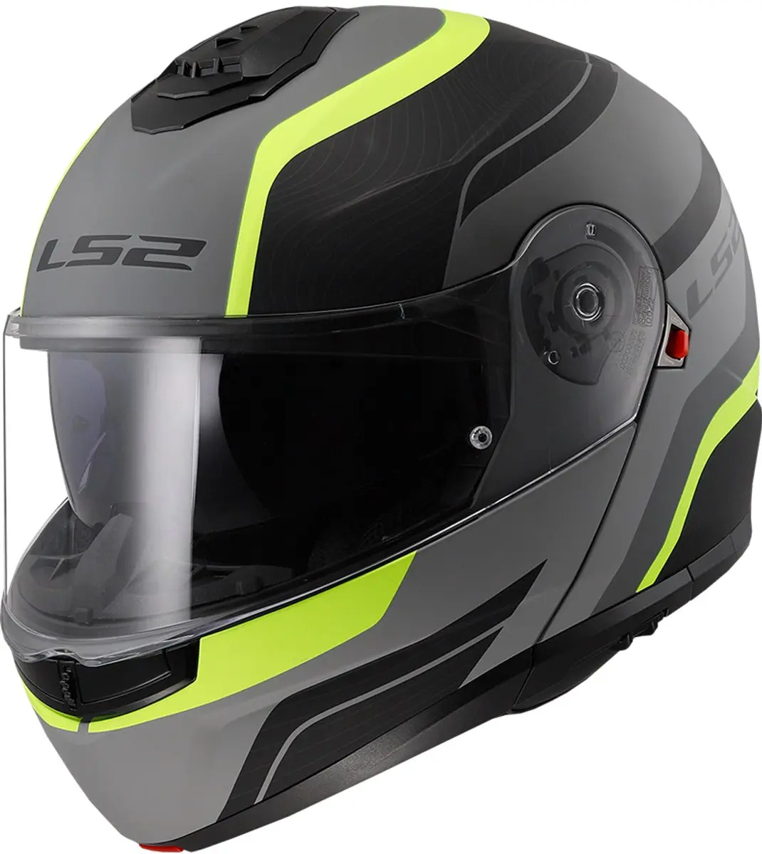 LS2 FF908 Strobe II Monza Mat Zwart H-V Geel 06 Systeemhelm
