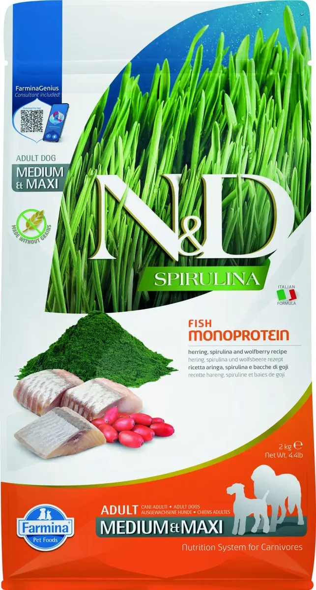 N&D Spirulina hondenvoeding Haring medium/maxi 2,5 kg