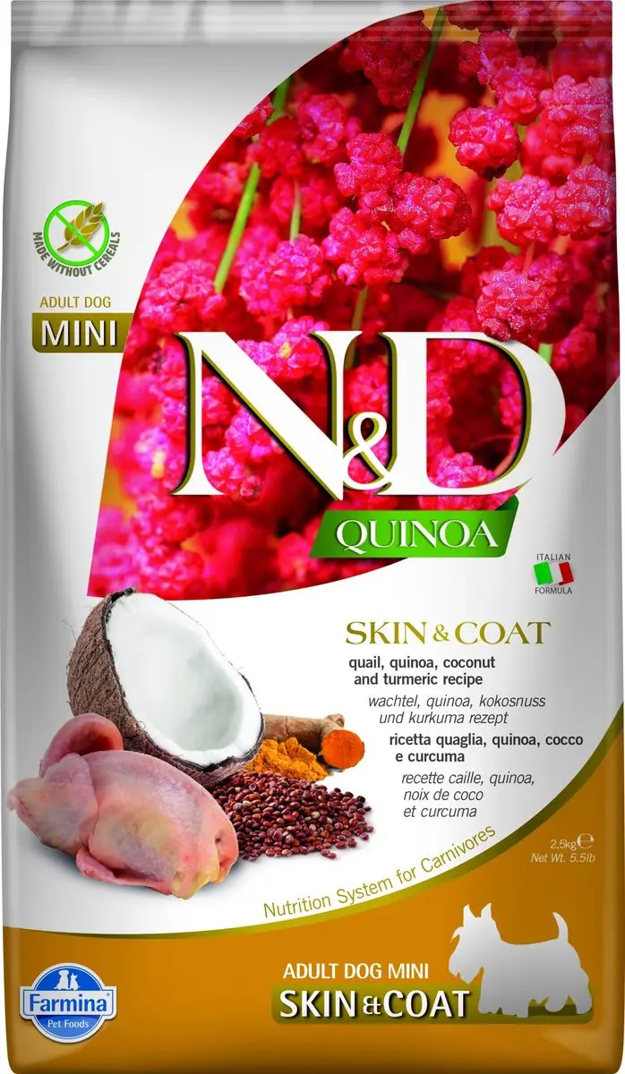 N&D Quinoa Hondenvoer Skin & Coat Mini Kwartel 2,5kg