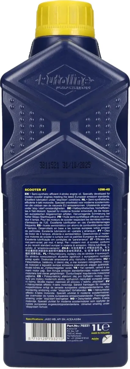 Putoline Scooter 4T Motorolie 10W40 Half Synthetisch 1L - afbeelding 3 van 6
