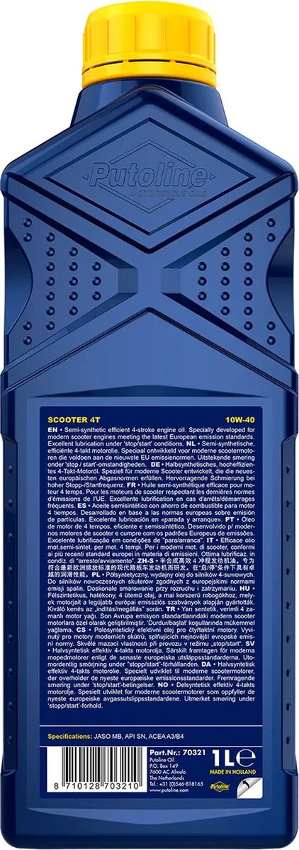Putoline Scooter 4T Motorolie 10W40 Half Synthetisch 1L - afbeelding 2 van 6