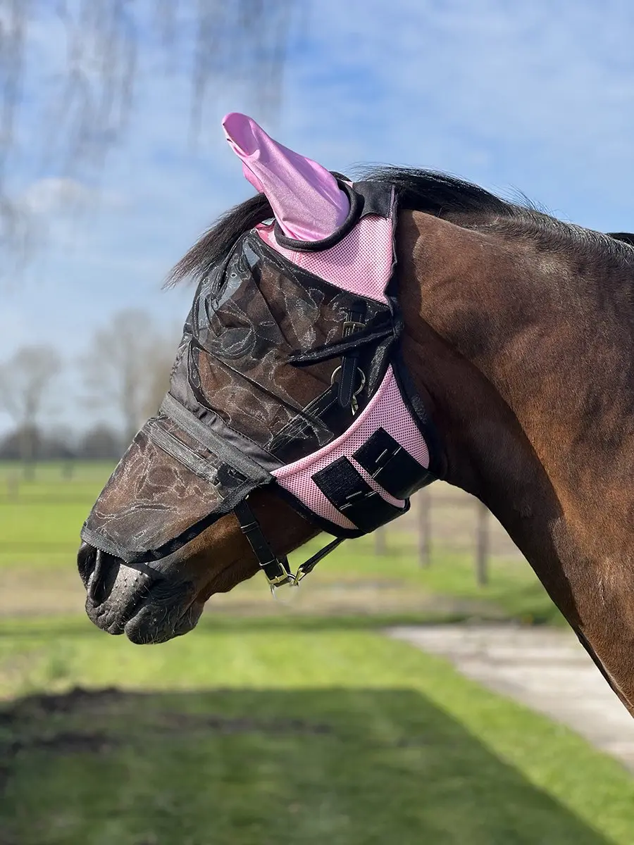 Horsegear Vliegenmasker HGAfneembare Neusflap - Extra Groot - Roze