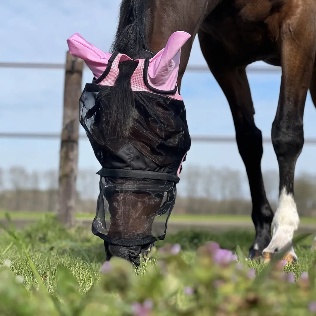 Horsegear Vliegenmasker HGAfneembare Neusflap - Extra Groot - Roze