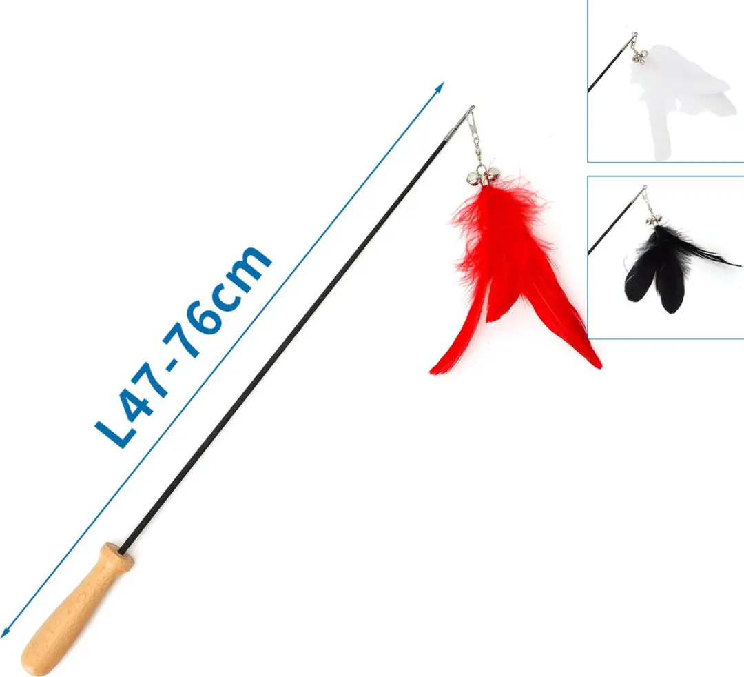 Nobleza Uitschuifbare Kattenhengel 47-76cm - Speelhengel met Veren en Belletjes - Wit