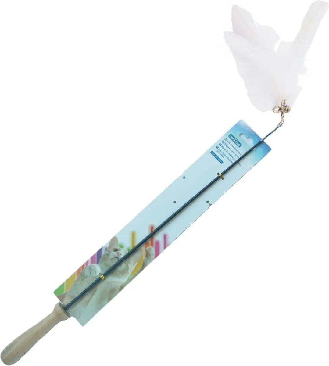 Nobleza Uitschuifbare Kattenhengel 47-76cm - Speelhengel met Veren en Belletjes - Wit