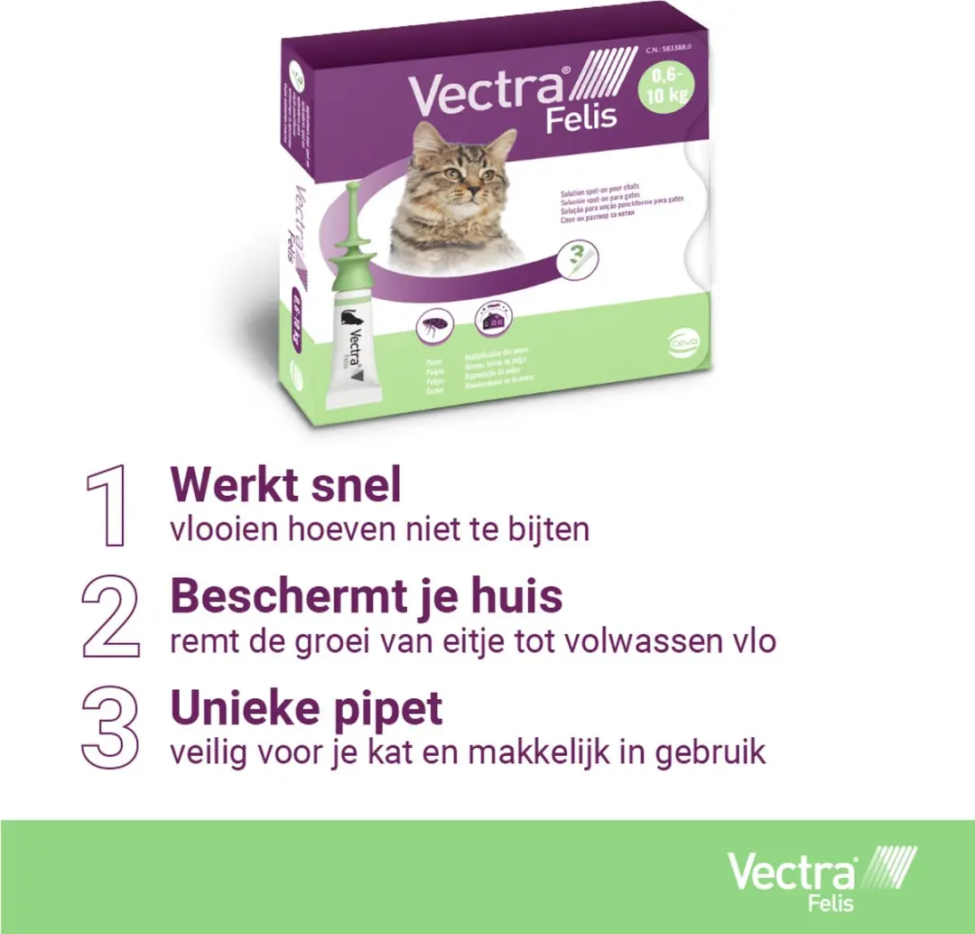 Vectra Felis Vlooiendruppels Kat 0.6-10kg - 3 Pipetten - afbeelding 6 van 6