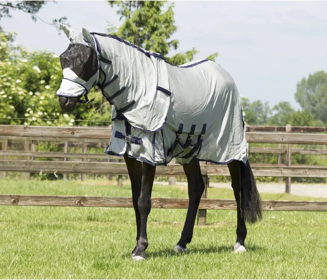 QHP Vliegendeken 195cm - Grey/Navy - afbeelding 6 van 6