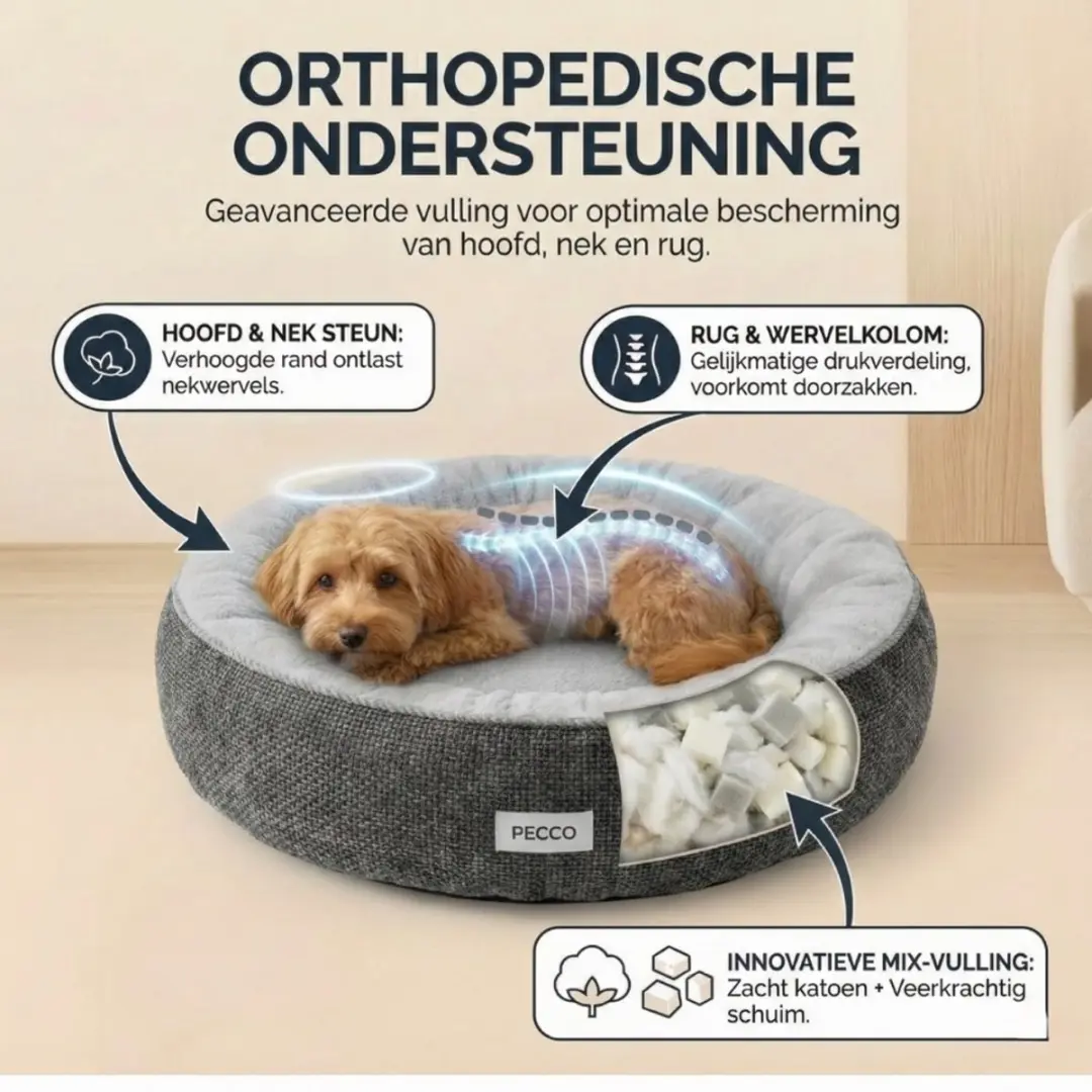 Pecco Orthopedische Hondenmand 100cm - Grijs