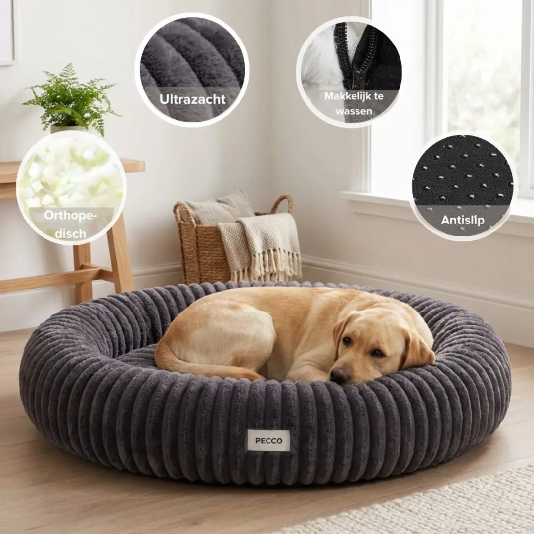Pecco Luxe Orthopedisch Hondenbed Rond 100cm - Donkergrijs
