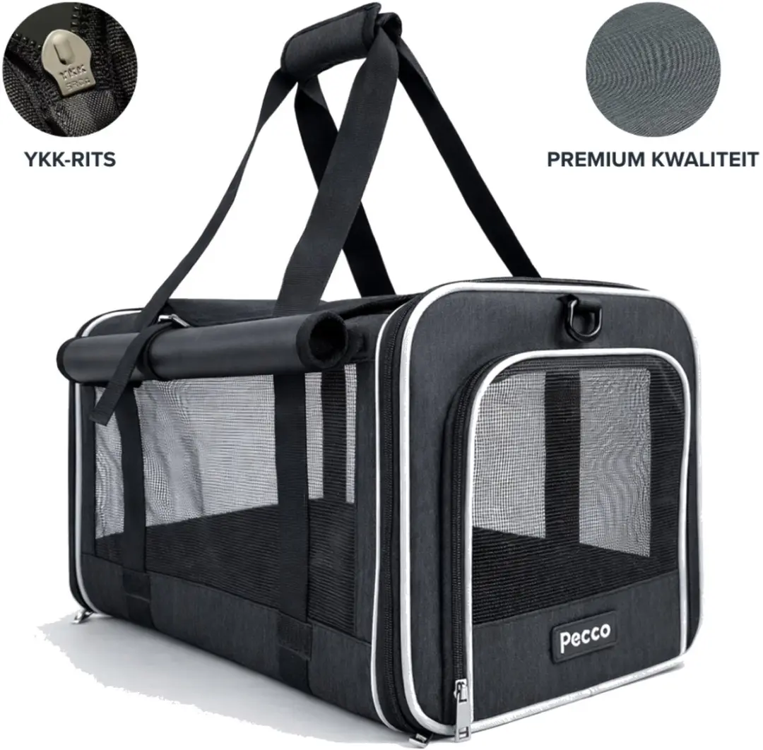 Pecco Luxe Draagtas Honden/Katten tot 9kg - Zwart