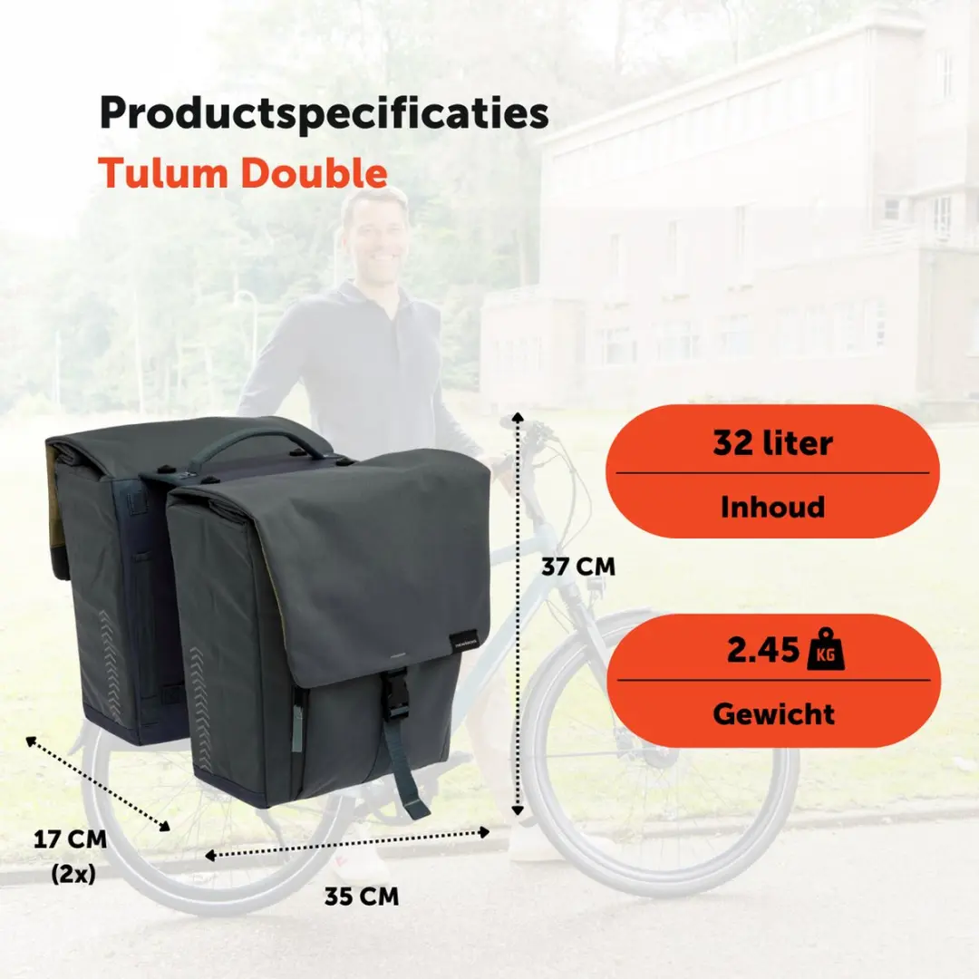 New Looxs Tulum Double MIK Dubbele Fietstas 32L - Grijs-Groen - afbeelding 2 van 6