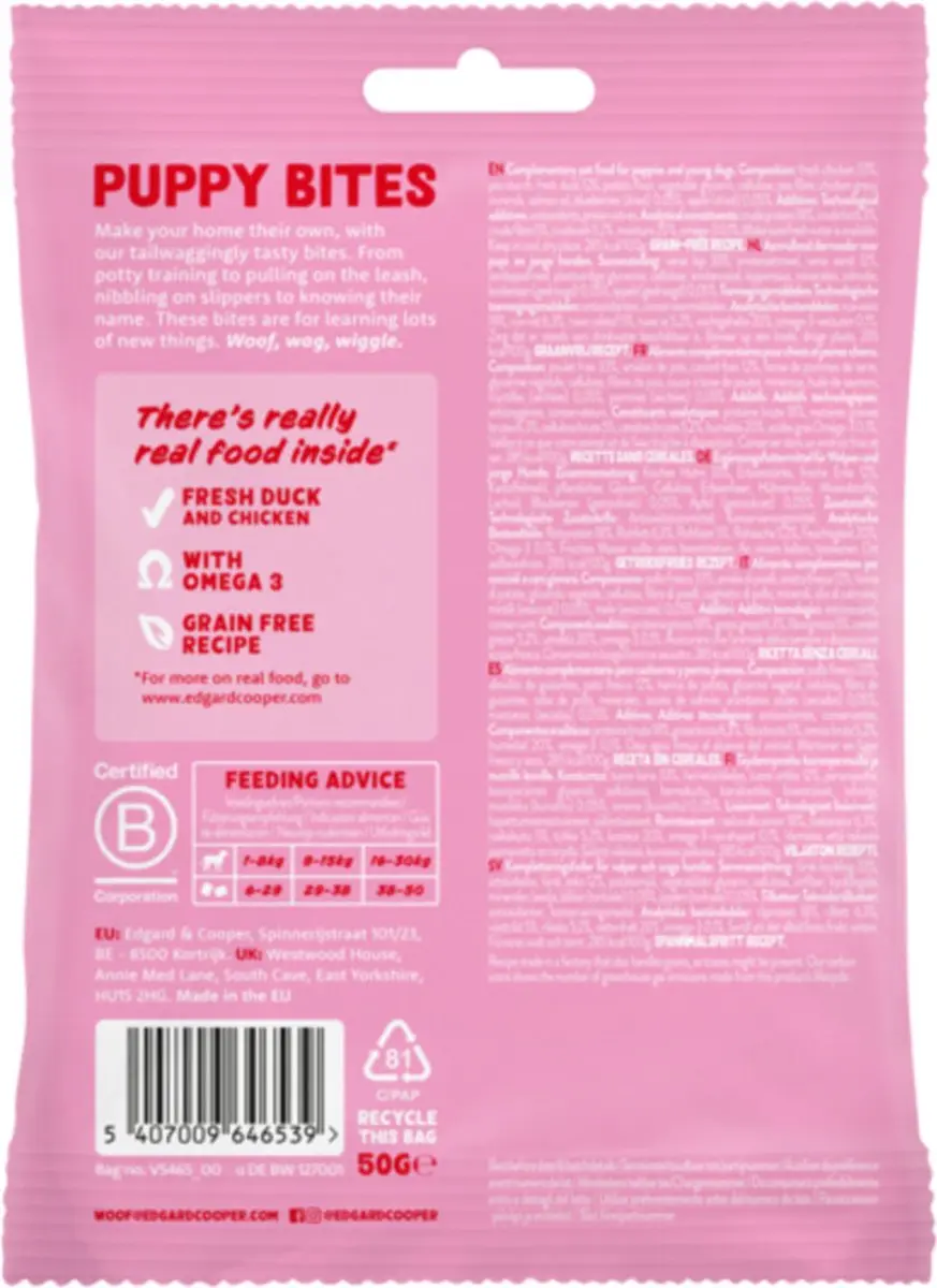 Edgard & Cooper Puppy Bite S Eend & Kip 50g - 15 Stuks