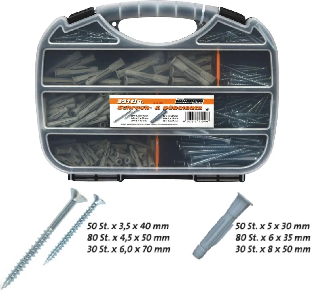 Brüder Mannesmann Schroeven- en pluggenset in koffer (321 delig)