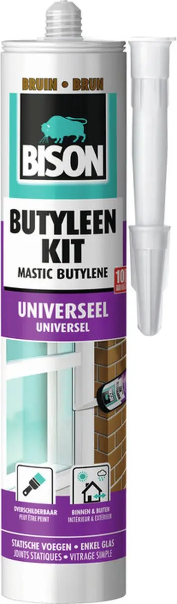 Bison Butyleenkit bruin koker 300 ml, voegkit, deur- en raamkozijnen, vensterban
