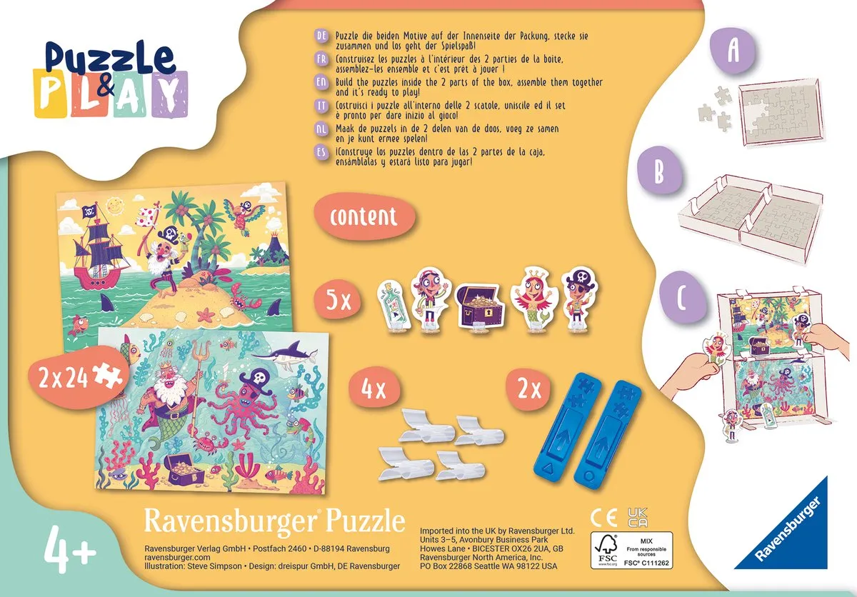 Ravensburger Puzzle & Play Piraten Legpuzzel 48 Stuks - 2x24