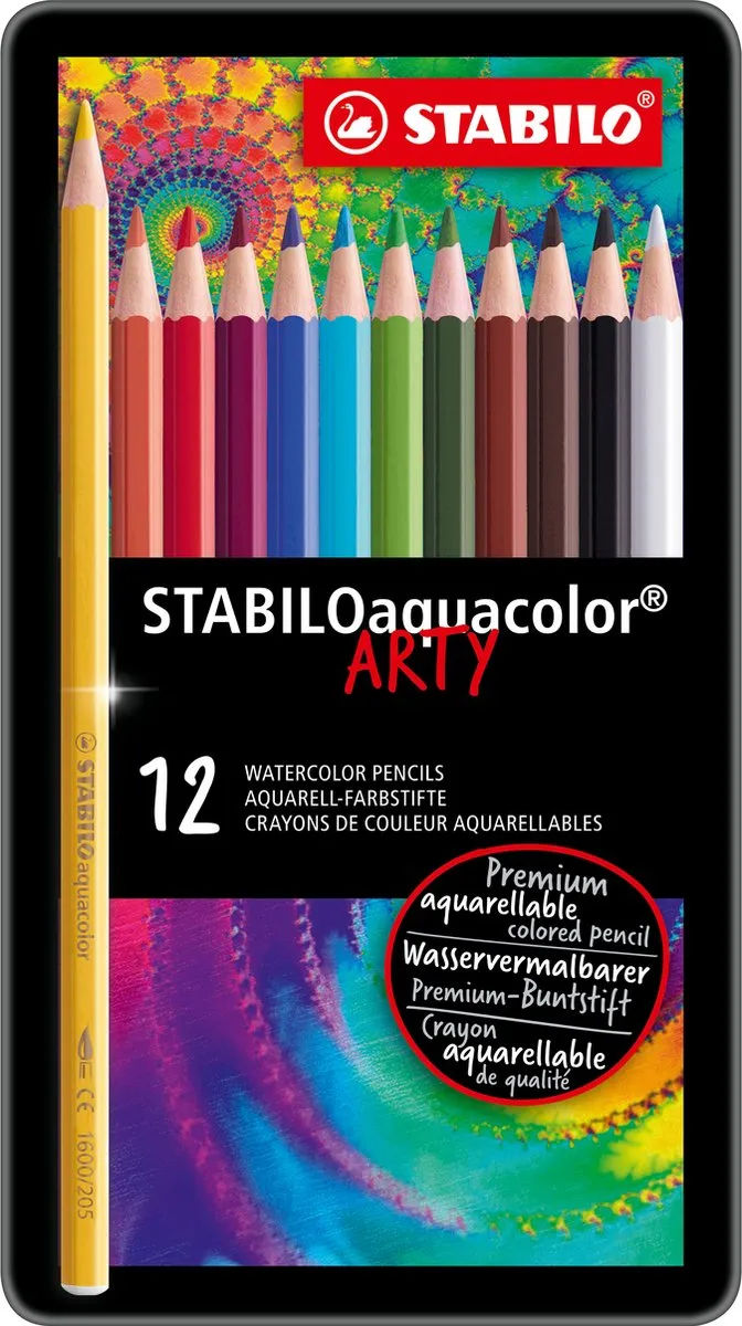 STABILO aquacolor ARTY Aquarel Kleurpotloden 12 Stuks - Metalen Etui