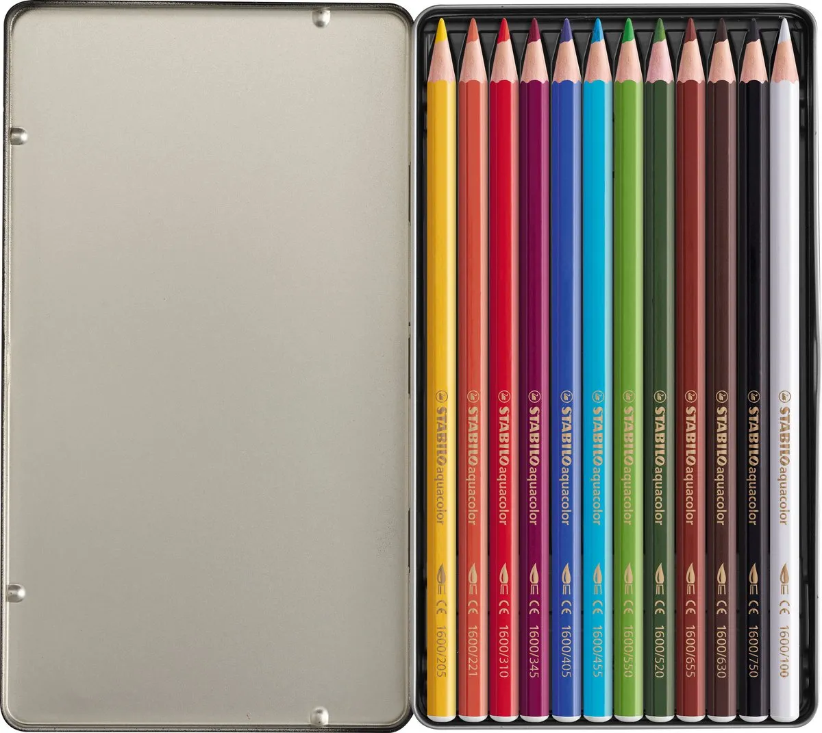 STABILO aquacolor ARTY Aquarel Kleurpotloden 12 Stuks - Metalen Etui