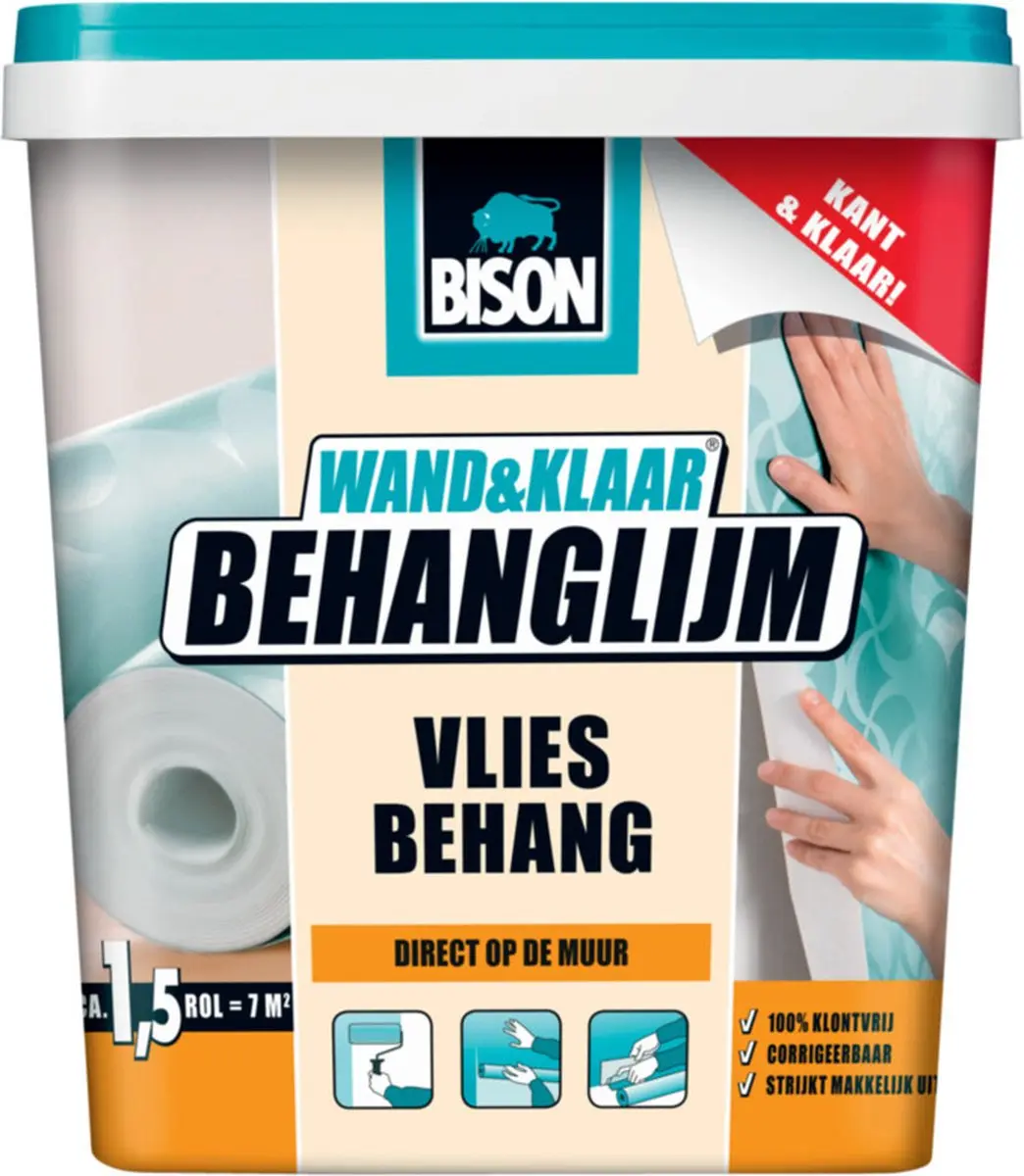 Bison Wand&Klaar® Behanglijm vliesbehang pot 1 kg, kant en klaar, eenvoudig aan