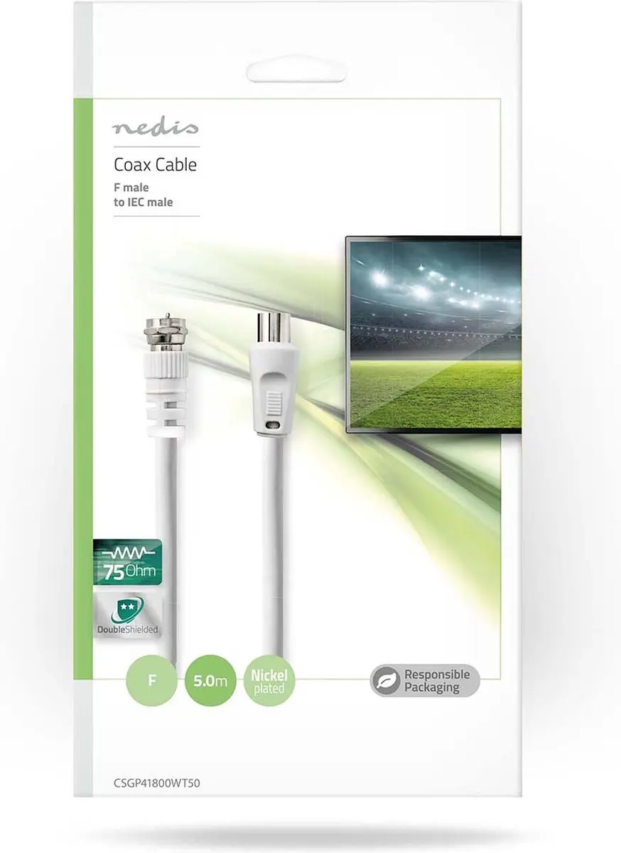 Nedis CSGP41800WT50 Coaxkabel F-Male - 5m - 75 Ohm - Wit - afbeelding 2 van 4