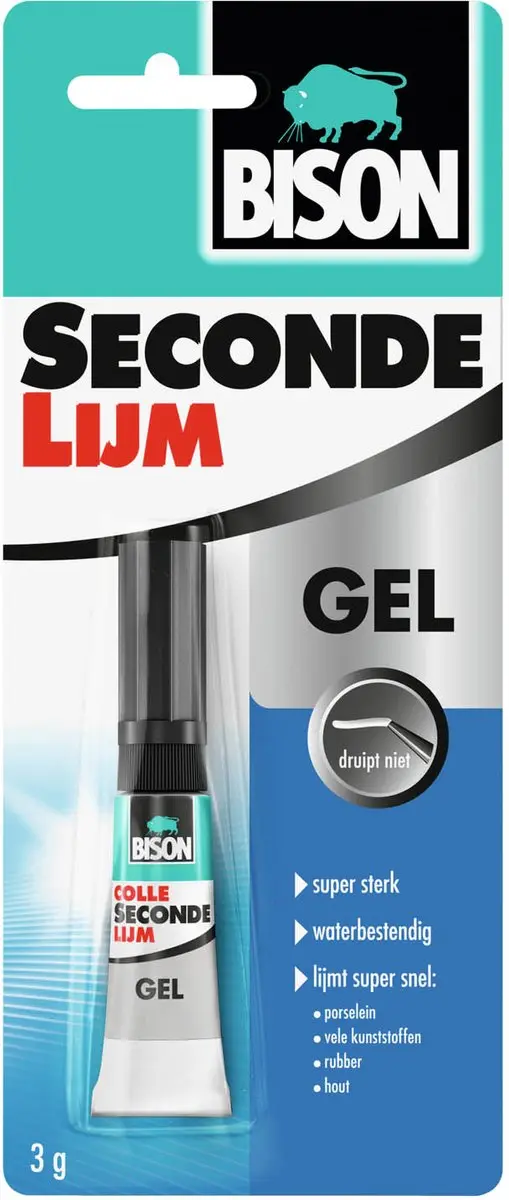 Bison Secondelijm Gel 3g, sterke secondelijm in speciale gelvorm, vaatwasser bes