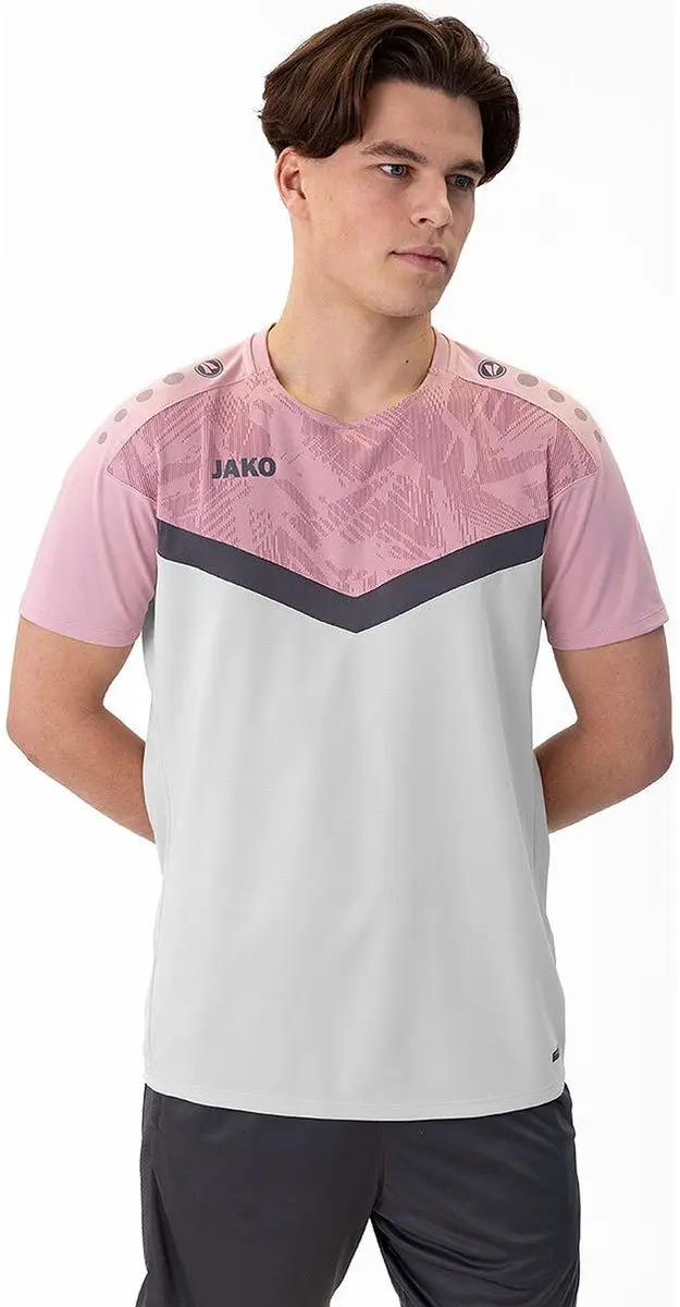 JAKO Iconic T-Shirt Heren - Zachtgrijs/Rose XL