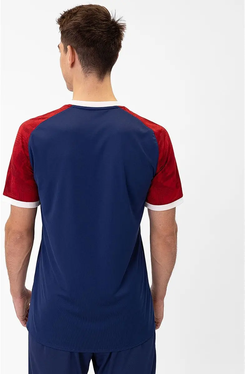 JAKO Iconic Shirt Korte Mouw Heren XXL - Navy/Chilirood