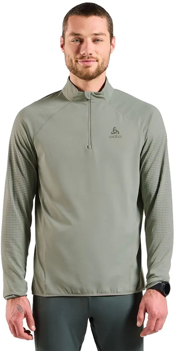 Odlo Zeroweight Warm Sweatshirt Met Halve Rits Groen L Man