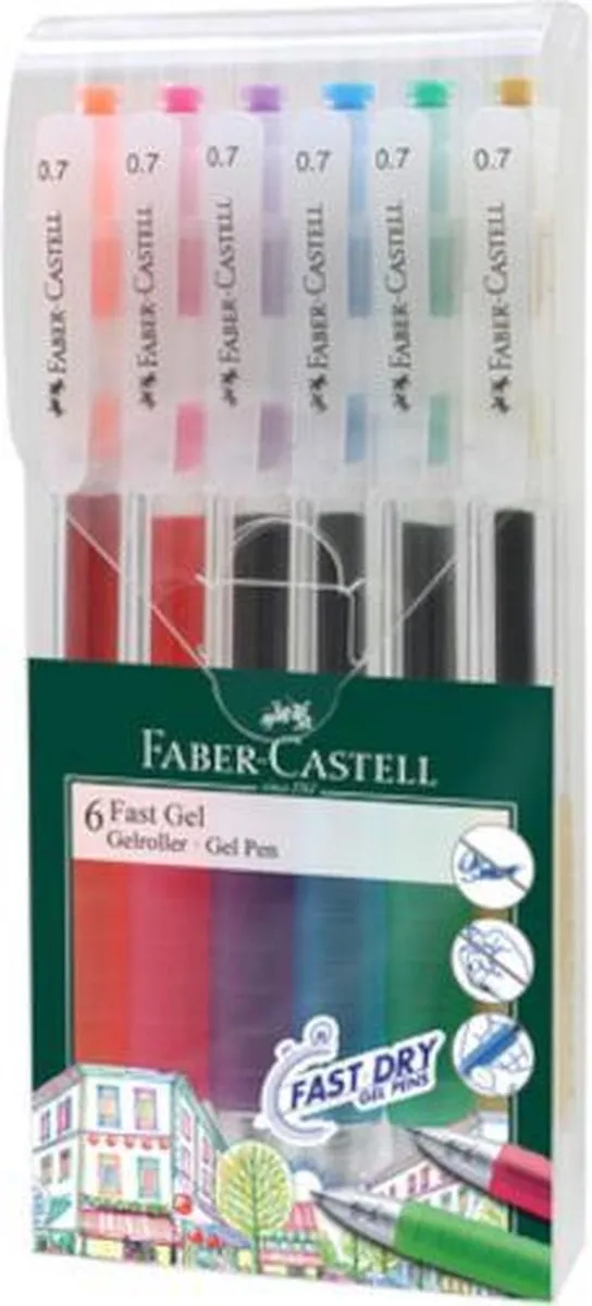 Faber-Castell Fast Gel Gelpen 0.7mm - 6 Stuks - Assorti