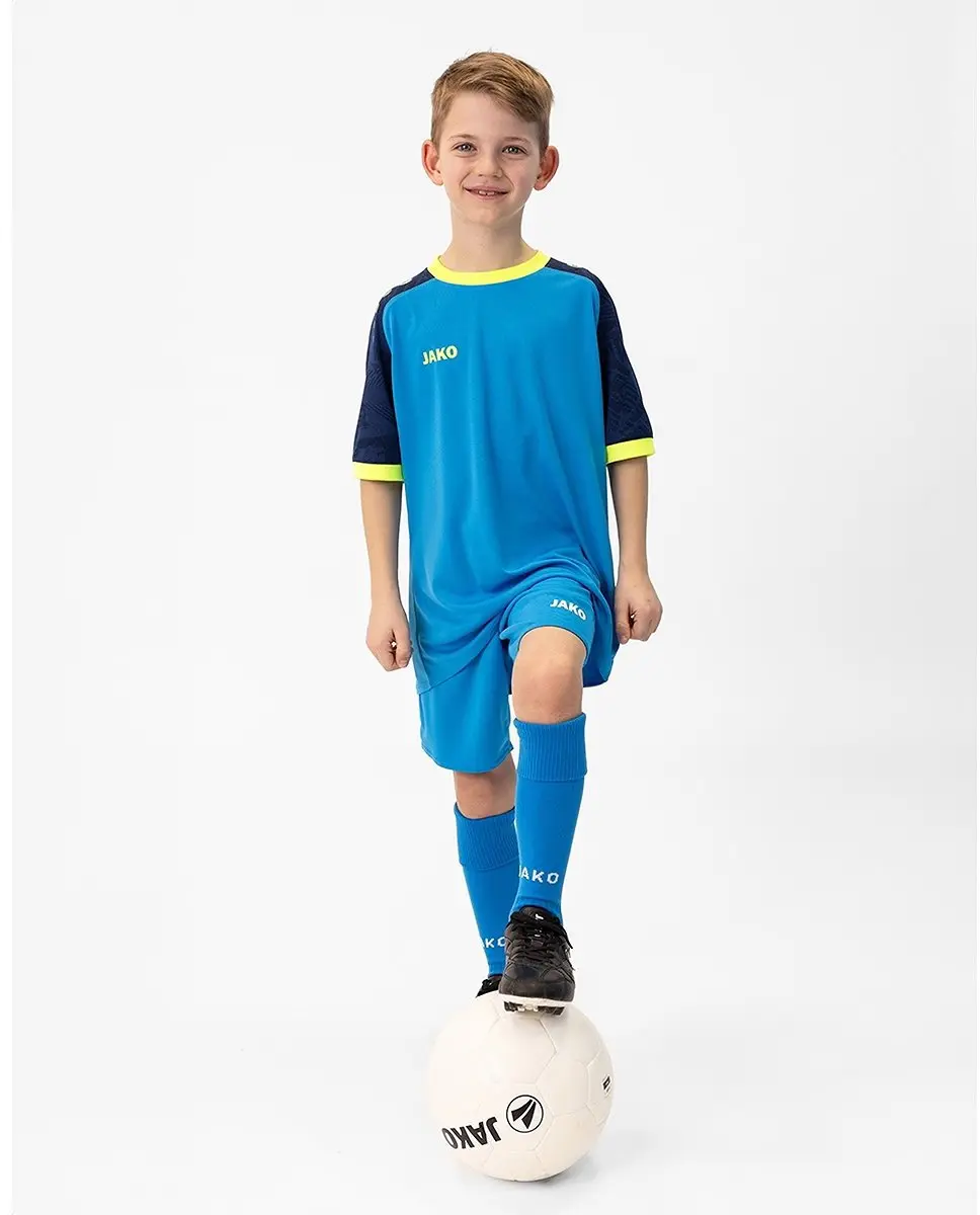 Jako Iconic Shirt Korte Mouw Kinderen 140 - Blauw/Marine/Fluogeel