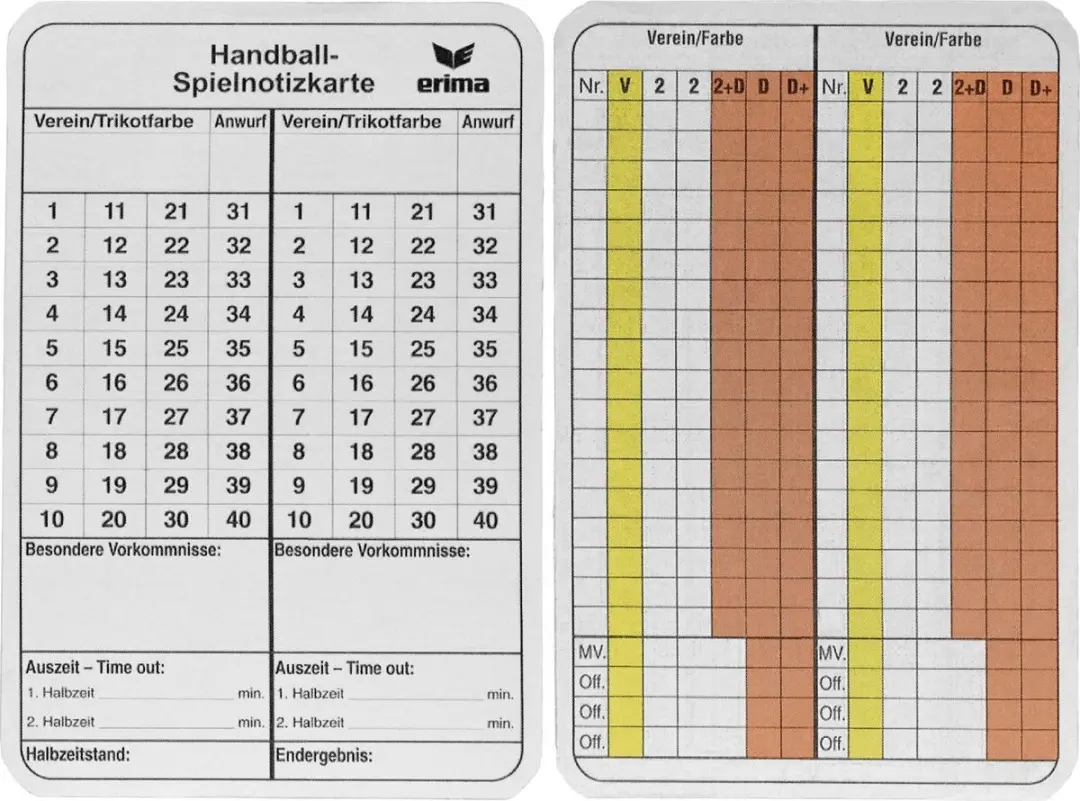 Erima Notitiekaarten Handbal