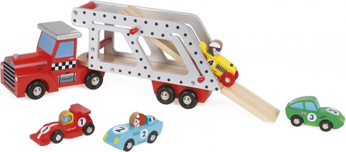 Janod Story Autotransporter Vrachtwagen 8572 - 4 Auto's