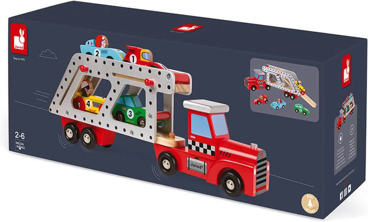Janod Story Autotransporter Vrachtwagen 8572 - 4 Auto's