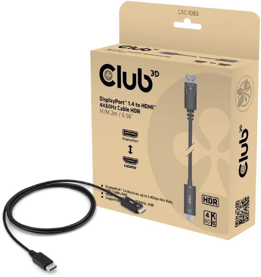 Club 3D CAC-1083 DisplayPort 1.4 naar HDMI Kabel 2 m - Zwart - afbeelding 2 van 3