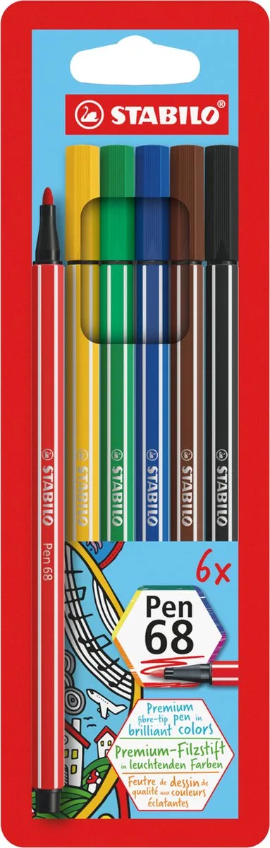 STABILO Pen 68 Premium Viltstift - 6 Stuks Multicolor