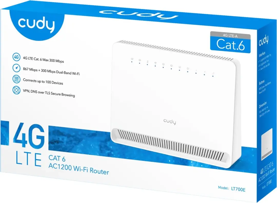 Cudy LT700E AC1200 4G Router - 3x Ethernet - Wit