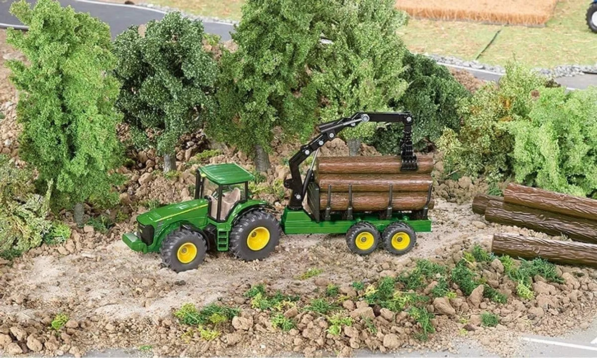 SIKU 1954 John Deere Tractor met Bosaanhanger 1:50 - Groen