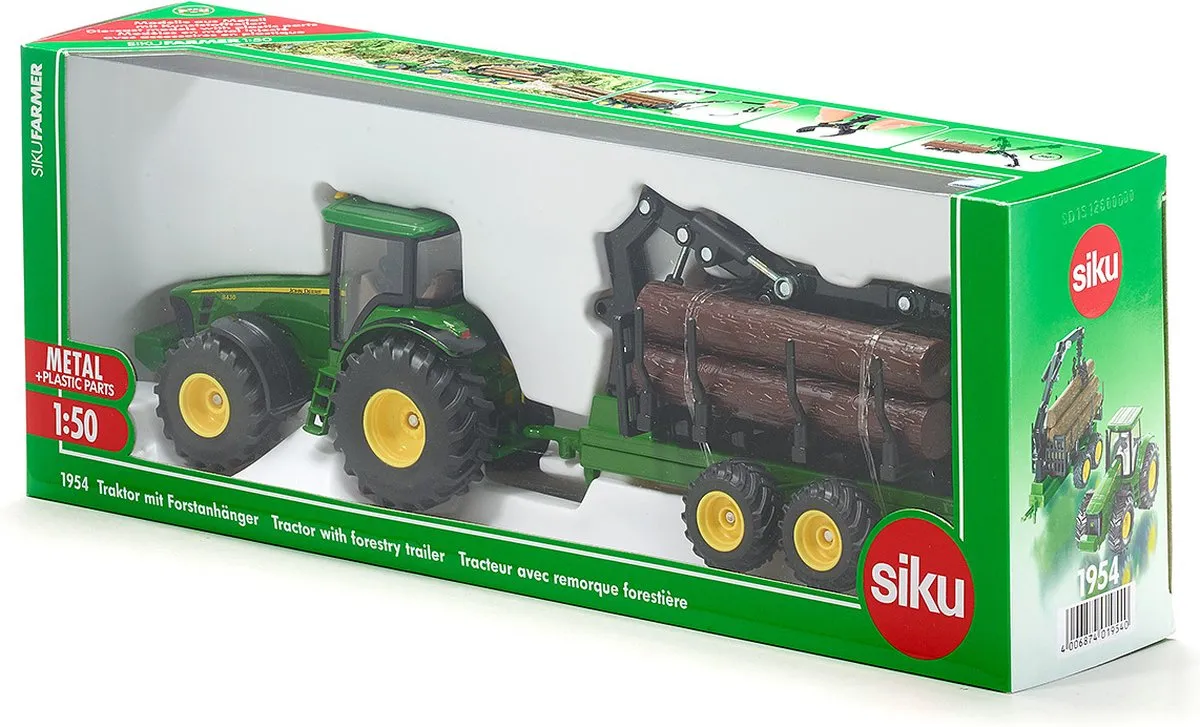 SIKU 1954 John Deere Tractor met Bosaanhanger 1:50 - Groen