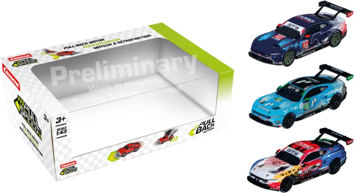 Carrera Ford Mustang GT3 Pull-Back Auto 1:43 - 3 Stuks - afbeelding 6 van 6