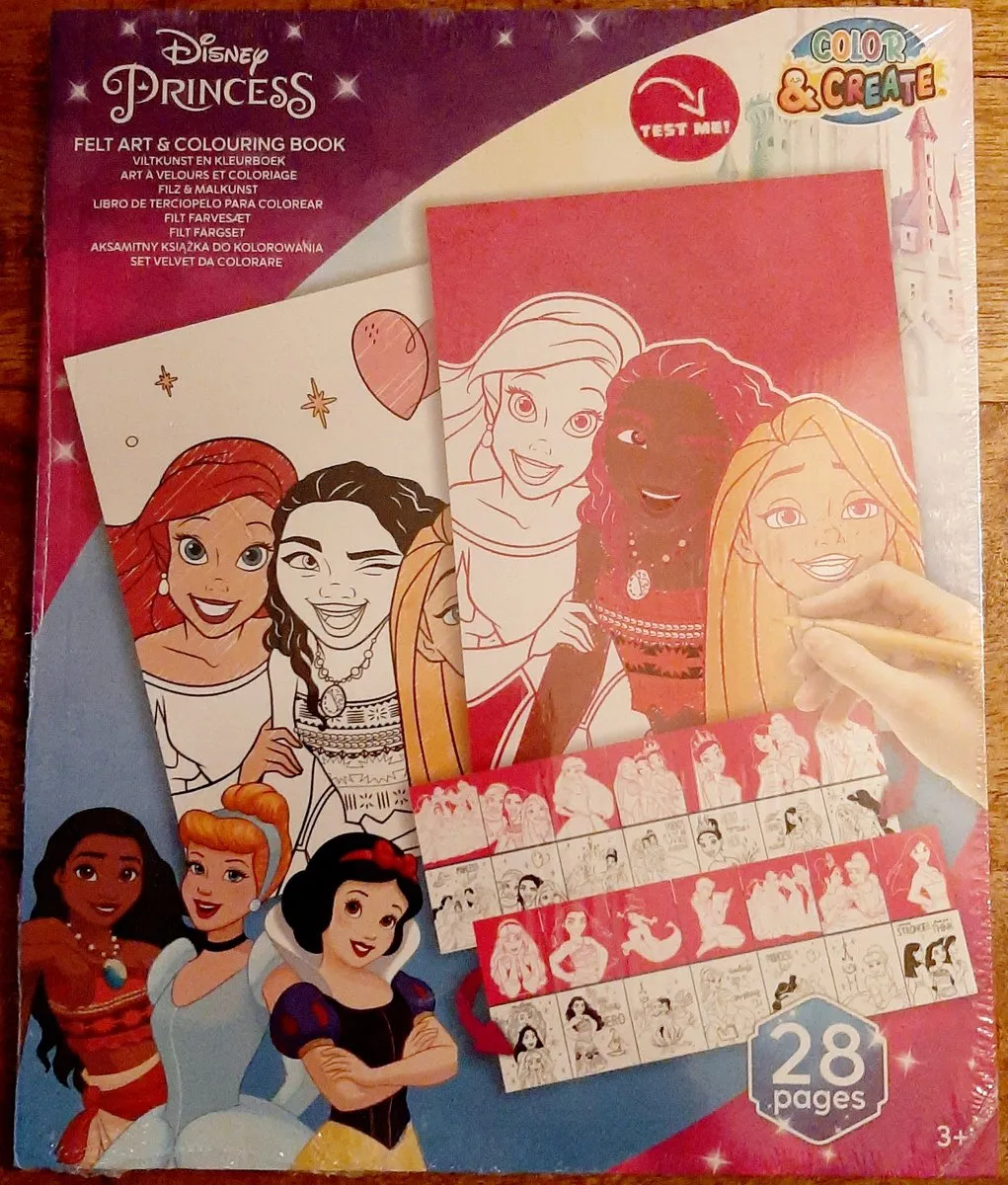 Disney Princess Vilt Kleurboek - 28 Kleurplaten - Roze/Paars/Lichtblauw