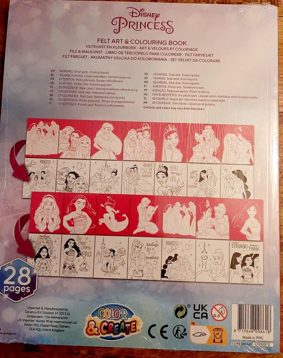 Disney Princess Vilt Kleurboek - 28 Kleurplaten - Roze/Paars/Lichtblauw
