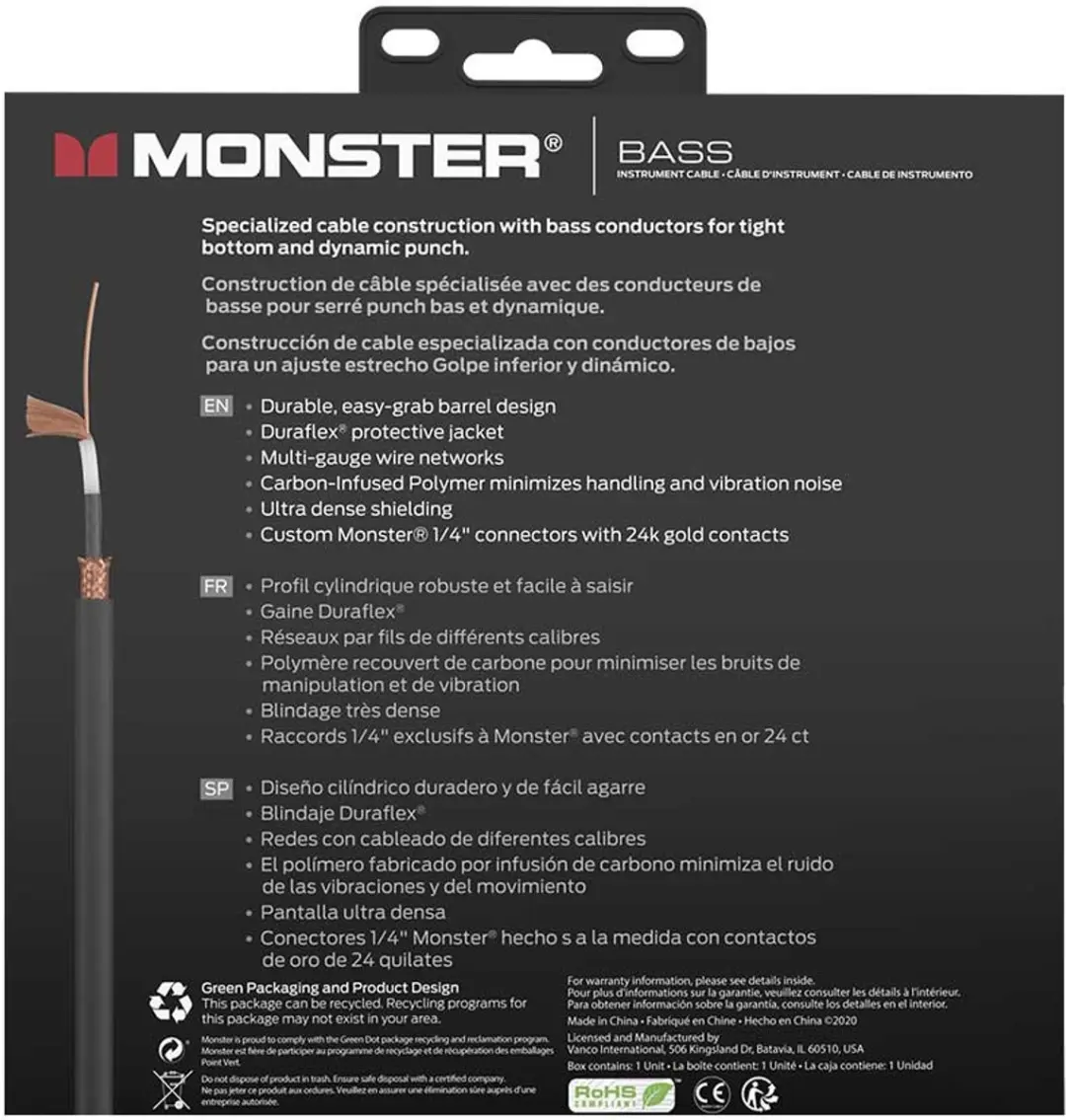 Monster Cable Bass Basgitaarkabel 6.4m - Zwart - afbeelding 3 van 6
